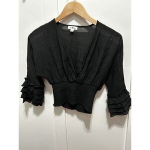 Icebird Women's Black Lightspun Julianne Smocked-Waist Top‎ Small